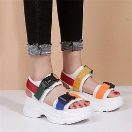 Lucyever 2019 Nieuwe mode dames platform sandalen dames casual peep-toe wiggen schoenen vrouw sandalias mujer zwart witte s20326