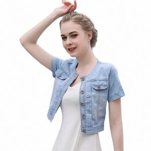 Lucyever Korena Y2K Veste courte Femme Casual Manches courtes Vestes en jean Femme Été Mince Jeans à simple boutonnage Vêtements d'extérieur Q5k0 #