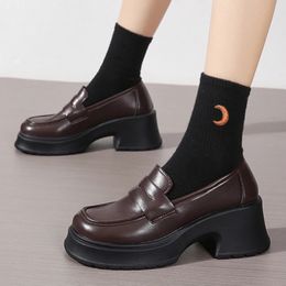 Lucyever PU Leather Platform Loafers vrouw Britse stijl dikke hakken oxfords schoenen vrouwen glijden op college gothic mujer 240506