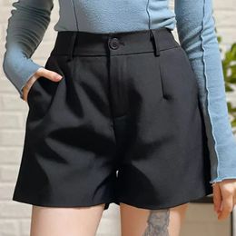 Lucyever Summer Black Shorts Femme Korean Fashion Office High Wames Ladies Solid Color Street Pockets Casual Short Pants 240407