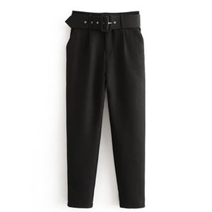 Lucyever femmes pantalons mode élégant automne noir costume pantalon femmes ceintures poches taille moyenne pantalon ample femme 210521