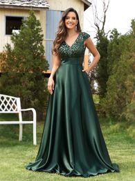 Lucyinlove élégant col en V vert paillettes robe de soirée longue 2024 luxe femmes Satin manches courtes robe de soirée robe de cocktail de bal 240325