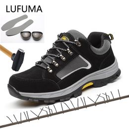 Lufuma Merk Plus Size 39-48 Vrouwen Mannen Werk Veiligheidslaarzen Echt Lederen Staal Toeschijf Slagbestendige Man Damesschoenen 210820