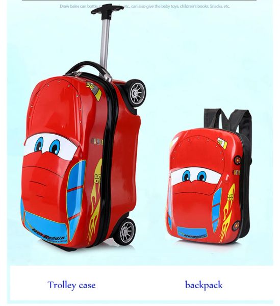 Bagages 18 pouces pour enfants Voyage 3d voiture pour enfants à bagages Red chariot de casse de casse de casse de cassettes