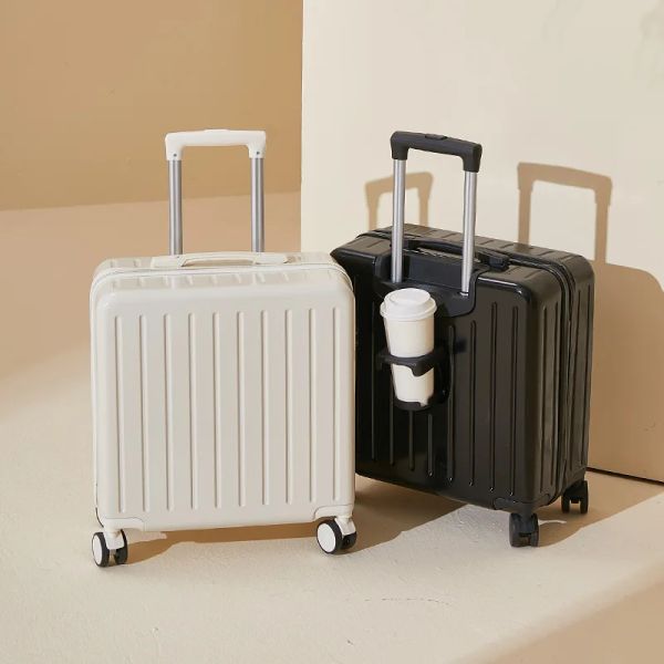 Bagages à bagages de 18 pouces embarquement de valise multifonctionnelle Varigne de voyage Mot de passe étudiant Boître à bagages roulants avec porte-gobelet