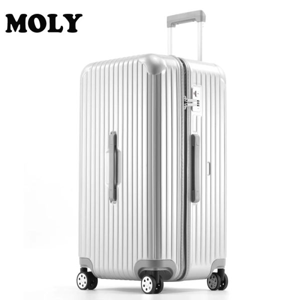 Bagages 2023 Mojy Factory Ventes directes Private Private Private Silver Aluminium 30 pouces Boston Clutch Suitcase avec rouleaux