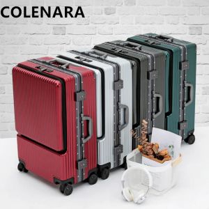 Bagages Colenara Cabin Suitcase ABS + PC OUVERTURE D'ALUMINUM OUVRIE ALUMINUM CAS TRALULE 20 pouces Boîte d'embarquement 22 