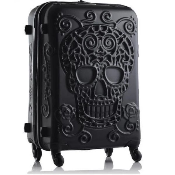 Bagages créatifs 3d crâne roulant à bagages Spinner 28 pouces roues de valise 20 pouces Black Carry On Trolley High Captice Travel Sac