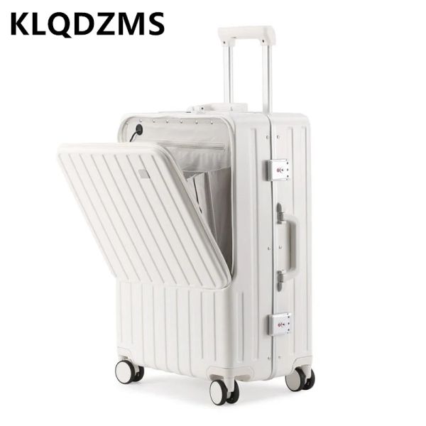 Bagages klqdzms valise de haute qualité PC ouverture avant ordinateur portable Case de chariot étudiant en aluminium Boîte à ossature de la cabine 20 