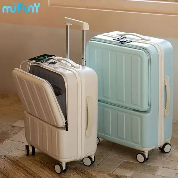 Bagages Mifuny Front Open Mot de passe Bangage avec interface USB Tire Tunk Trunk Travel Suitcase Port sur les bagages avec roues Boîte à planche