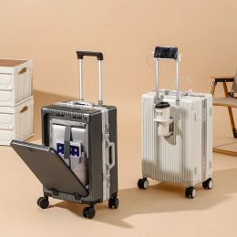 Bagages Nouvelles valises à l'ouverture avant Cadre en aluminium Spin de bagage à bagages USB Holder Phone Tébout Sac de voyage Unisexe
