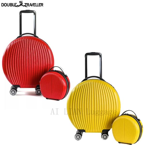 Luggage peculiar maleta rodante con estuche cosmética en redondeado tranvía juego de bolsas de equipaje de rueda