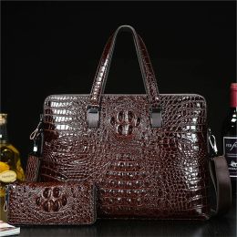 Bagages réel cuir crocodile mallette sac de valise masculine sac d'affaires à double fermeture à glissière à bagages à bagages couches