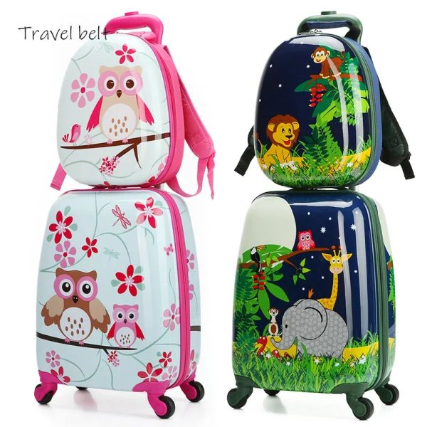 Bagage de voyage ceinture mignonne enfants rouleaux à bagages roulants spinner enfants sacs de voyage de la cabine caricature de cabine chariot