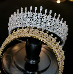 Lujo CZ Wedding Gold Silver Crown Accesorios para el cabello Joyeria de boda Tocado Novia Corona femenina Conjunto de diseno3130643