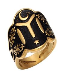 Lujoyce lua estrela otomanos selo kayi ertugrul anéis masculinos legal dois tons de aço inoxidável anel vintage para homem jóias3082394