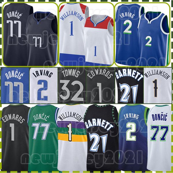 Luka Doncic Karl-Anthony Towns Maillots de basket-ball Kyrie Irving 77 32 2 Zion 1 Williamson Kevin Garnett Chemise Tyler Herro Minnesota Timberwolve Anthony 1 Edwards