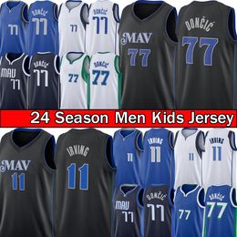 Dalla Maverickes Luka Doncic Kyrie Irving Maillot de basket Dirk Nowitzki City 77 11 Bleu Noir Edition Maillot vert 2023 2024 T-shirt cousu pour homme et enfant