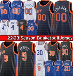 New Yorks Knick Custom Basketball Jersey Printed Edition RJ Barrett Derrick Rose Julius Randle Patrick 33 Ewing Men 2022 2023 City Black Edition Shirt Jerseys