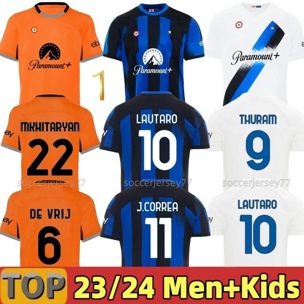 Lukaku Soccer Jerseys Barella Correa Inters Milan Giroud Ibrahimovic Lautaro Milans Theo 23 24 Chemise de football 2023 2024 Uniformes Hommes Enfants Kits Ensembles 28 26 S M L