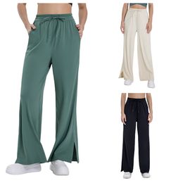 LUL NOUVEAU Pantalon large et respirant pantalon large femelle haute taille, resserrement abdominal, pantalon de jambe droite de yoga à port externe