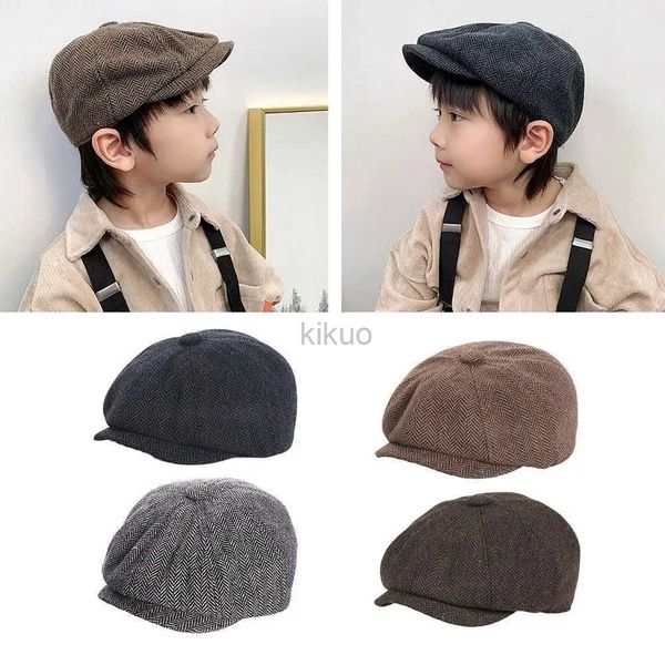 Boinas Lul0 1 PCS 2023 Winter Kids Hat For Cool Girls Boys Vintage Octogonal Newsboy Kids Kids Beret Caps Fotografía Props Child K1R7 D240418