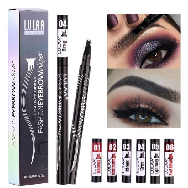 LULAA Étanche Naturel Stylo À Sourcils Stylo À Quatre Griffes Contour Des Yeux Teinté Maquillage Quatre Couleurs Crayon À Sourcils Brun Noir Gris Brosse Cosmétiques