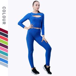Lulemen tops shorts Jacquard Yoga Set High Tailed Hollow Sports Top Running Fitness Yoga Pants Quick Drying Yoga Suit Set