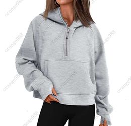 lulu-43 Automne hiver Yoga costume plongée à capuche demi-fermeture éclair femmes pull de sport veste de gymnastique en vrac Fitness court manteau en peluche sweat-shirt 1123ess