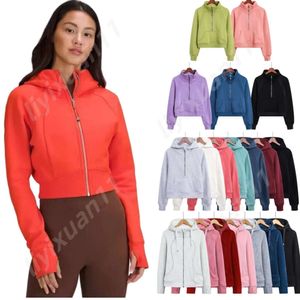 Lulu Merk Designer Yoga Hoodie Scuba Half Zip Hoodie Jas met volledige ritssluiting Plus Fluwelen Herfst Hoodies Met Zak Uitloper Oversized Sportkleding Lulu Dames 2164