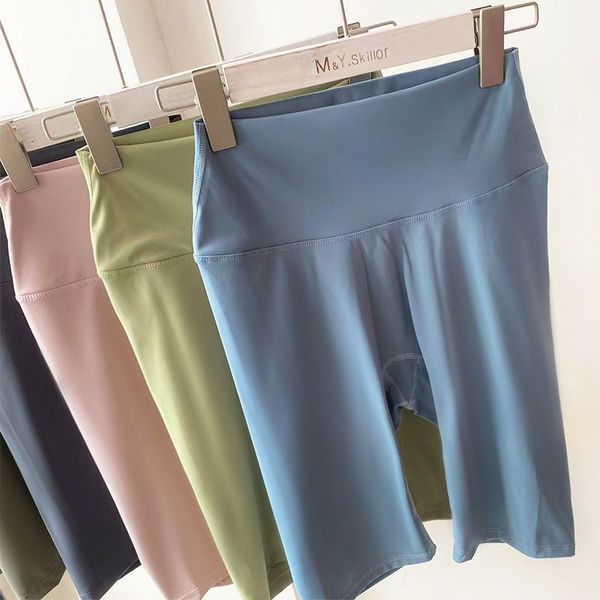 Lulu-pantalones de yoga clásicos de cinco puntos para mujer, pantalones de ciclismo ajustados con cintura alta y realce de cadera, pantalones de chándal de seguridad desnudos, moda clásica