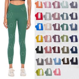 lulu Designer Femmes aligner leggings pantalons de yoga longueur fendue femmes gym legging taille haute pantalon élastique fitness dame sport lululemens leggings de couleur unie