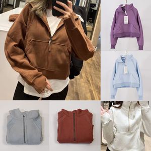 Lulu Vestes Yoga Coat Lululemens Women Sports Gym Sports Extérieur Stand Collar Veste Scuba Entonnoir surdimensionné Cou Malon Zip Hoodies Dame Lady Gilrs2023 T1QS #