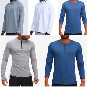 Lulu Mens Tengit Hoodies T-shirts Yoga Tshirt Lulu Sports Raising Hans Wear Elastic Fitness Collons Lululemens Ykhkymh 666