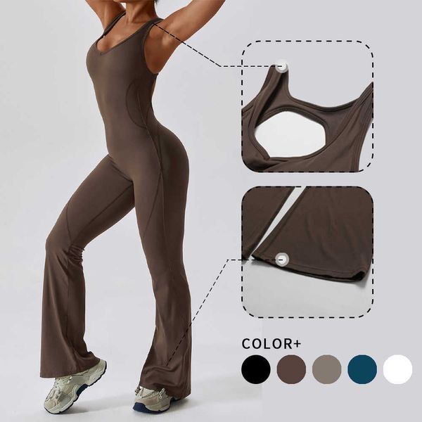 Lulu Pant Femmes arrière Yoga Jumpsuit évasé Pantalons collants Push-up Sports BodySuit Femmes Hollow Out Fitness Costume Travail