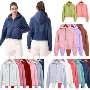 Lulu Scubas Dames Oversized Hoodie Fleece Yoga Scuba Capuchon Define Jacket Verdikkingsjassen Halfvolle Rits Designer Hoodies Sweatshirt 9TUR