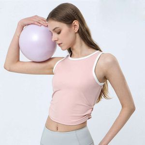 LL Débardeur de sport d'été Fiess pour femme en tissu doux pour la peau - T-shirt de yoga sans manches avec coussinet de poitrine - Haut court de course