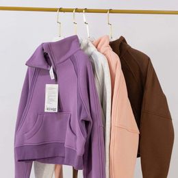 Lulule Sweat-shirts pour femmes Demi-Zip Pull court Designer Sweat à capuche en polaire Quarter Zipper Sweats à capuche Tenues d'automne Vêtements Trou pour le pouce