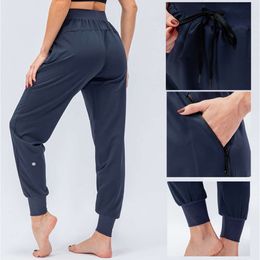 Lululemen--558 femmes Yoga neuvième pantalon en cours d'exécution Fitness Joggers avec poche à glissière taille haute élastique décontracté Jogging de haute qualité