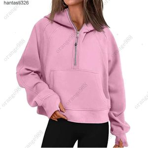 lululemenI Herfst Winter Yoga Pak Scuba Hoodie Half Zip Dames Sport Trui Losse Gym Jas Fiess Korte Pluche Jas Sweatshirt 2024ffff