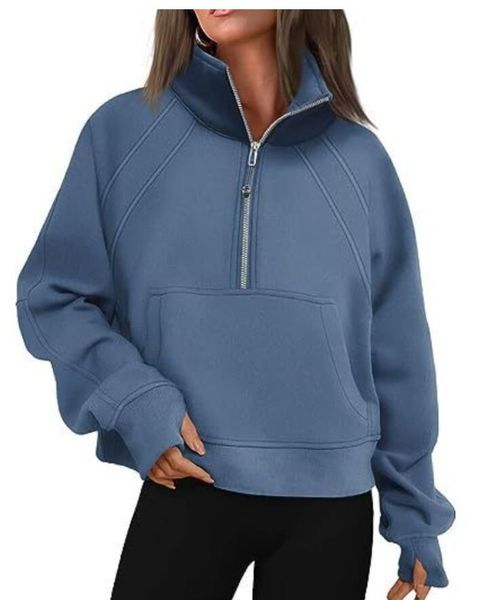 lululemenlu Otoño Invierno Traje De Yoga luus Sudadera con Capucha Media Cremallera Suéter Deportivo para Mujer Chaqueta Suelta para Gimnasio Fitness Abrigo Corto De Felpa SudaderaF