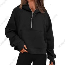 lululemens-43 Herbst Winter Yoga Anzug Scuba Hoodie Half Zip Damen Sportpullover Lose Gym Jacke Fitness Kurzer Plüschmantel SweatshirtPA88