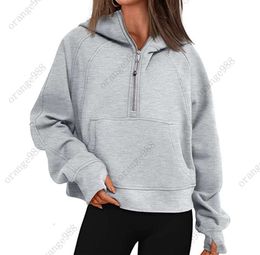 lululemens-43 Herfst Winter Yoga Pak Scuba Hoodie Half Zip Dames Sport Trui Losse Gym Jas Fitness Korte Pluche Jas SweatshirtX666