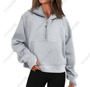 lululemens-43 Traje de yoga de otoño e invierno, sudadera con capucha de buceo, suéter deportivo de media cremallera para mujer, chaqueta holgada para gimnasio, abrigo corto de felpa para Fitness, sudadera WSX