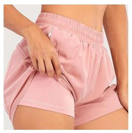 Lululemens Yogashorts voor dames Pasvorm Ritszak Hoge taille Sneldrogend Lulus Lemon Damestreinkort Losse stijl Ademend Gym Aloyoga 2948