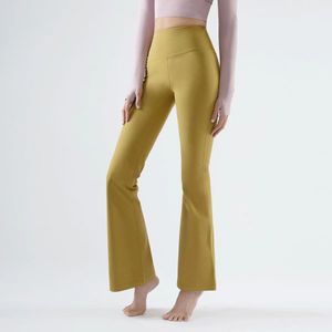 Lululemens Yoga Uitlopende Broek Groove Summ Dames Hoge Taille Slim Fit Buik Bell-bottom Trouss Shows Benen Lange Fiess Net Rode Mode-leggings voor dames