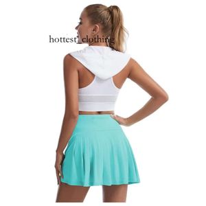 Lululemo Designer Femmes Couptions de yoga plissées Culottes Fiess Yoga Shirts Séchage rapide Running Female Running Sports Tennis Jiron 7675