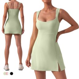 LULULULY Shorts citron align les femmes robes de tennis sans manches golf porter une jupe de fitness sexy gilr été une robe de golf courte de golf