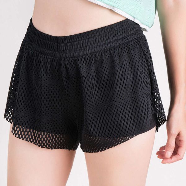 shorts Lulumon Summer Nouveau faux shorts sportifs en deux pièces avec maille à double couche