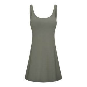 Lulumon Zweetend ademend ademende tennisrok Designer Yoga Cloths Hoge elastische sportjurk met hoge elastiek met afneembare kopjes zachte slanke fit buiten casual rokken 178